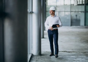 Antreprenor care vizitează un nou sediu achiziționat cu credit ipotecar pentru firme de la Vitas România