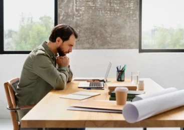 Antreprenor analizând probleme de cash-flow într-o afacere mică